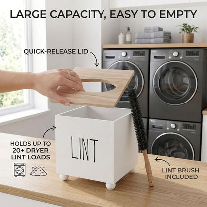 Lint Bin for Laundry Room, Farmhouse Lint Box, Wooden Lint Holder with Lid, Lint Container for Laundry Room Decor, Dryer Lint Trash Can for Laundry Accessory Organization