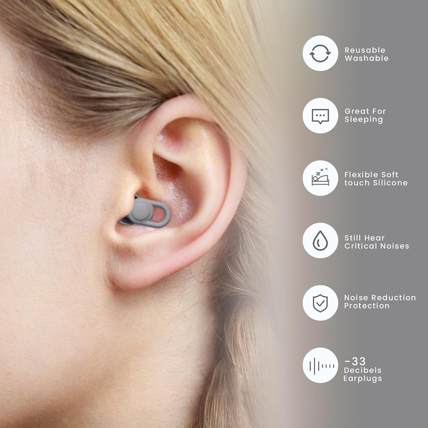 Silicone Ear Plugs for Noise Reduction - Reusable Soft Comfortable Earplugs for Sleeping,Noise Sensitivity & Flights -16 Ear Tips in XS/S/M/L, with 2 Travel Boxes - 33dB Noise Cancelling (Olive Green)
