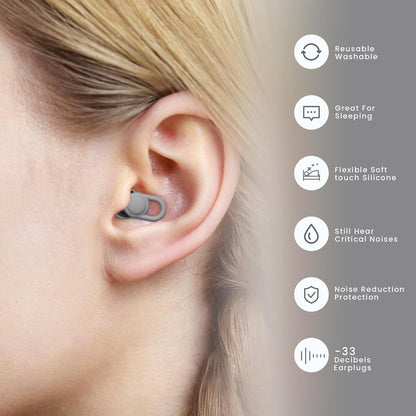 Silicone Ear Plugs for Noise Reduction - Reusable Soft Comfortable Earplugs for Sleeping,Noise Sensitivity & Flights -16 Ear Tips in XS/S/M/L, with 2 Travel Boxes - 33dB Noise Cancelling (Olive Green)