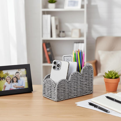 CubesLand Bedside Table Desk Organizer Caddy, Remote Pen&Pencil Holder Cup | Makeup Brush Holder w/Scalloped Perfect for Home, Office Desk, Living Room Table Decor, 3 Slots Neutral
