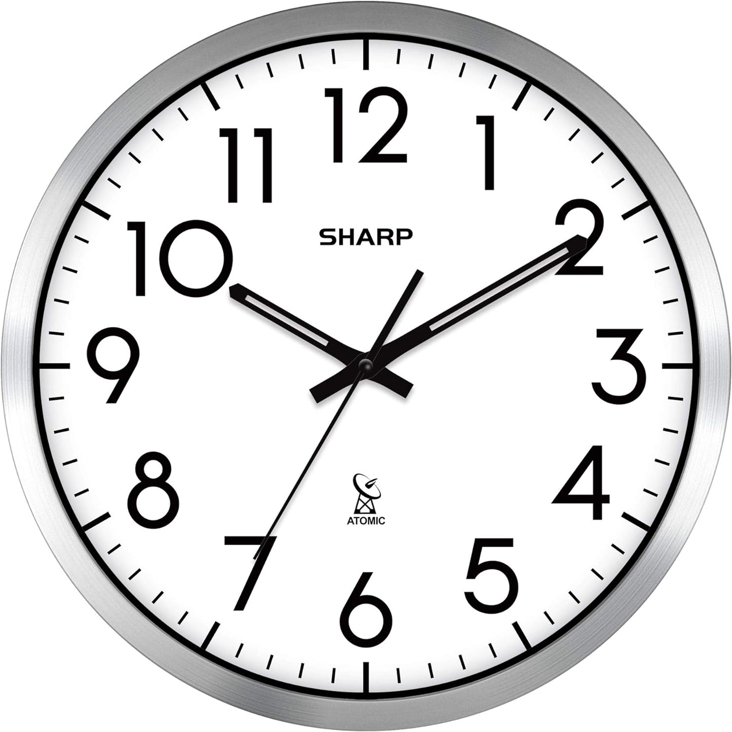 Sharp 12-Inch Atomic Wall Clock, Battery Operated, White with Black Frame | Self-setting atomic time; Easy-read analog face; Automatic time adjustment; Simple setup; Versatile home or office style