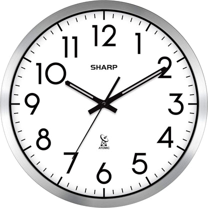 Sharp 12-Inch Atomic Wall Clock, Battery Operated, White with Black Frame | Self-setting atomic time; Easy-read analog face; Automatic time adjustment; Simple setup; Versatile home or office style