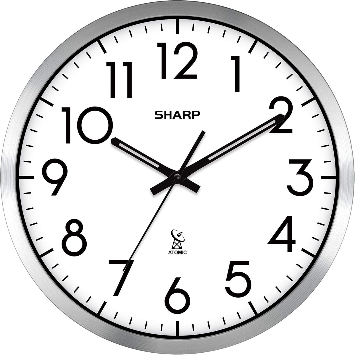 Sharp 12-Inch Atomic Wall Clock, Battery Operated, White with Black Frame