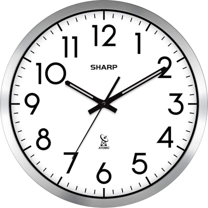 Sharp 12-Inch Atomic Wall Clock, Battery Operated, White with Black Frame