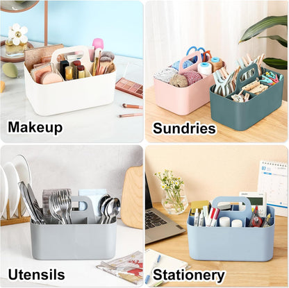Multiuse Caddy Organizer with Handle, Portable Divided Plastic Tote Bin - Art Craft, Stationary Pen Marker Crayons, Makeup Hair Supplies Storage - Bathroom, Classroom, Dorm, Office, Desk Holder - Grey