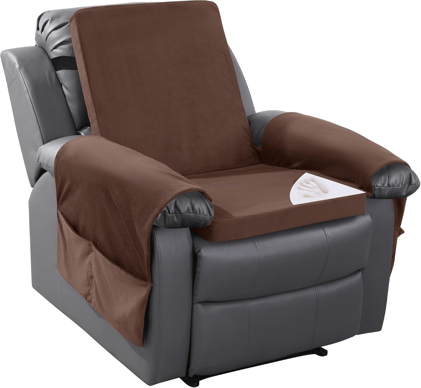 HOMBYS Recliner Chair Cushion for Elderly with Lumbar Support Pillow & Recliner Armrest Cover, 20"x20" Memory Foam Seat Cushion Non-Slip & Supportive, Machine Washable, Brown