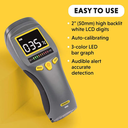 General Tools MMD4E Moisture Meter for Wood, Walls & Water Leak Detection | Pinless wood moisture meter for drywall & walls. Detects mold & humidity. Water leak detector for home moisture testing.