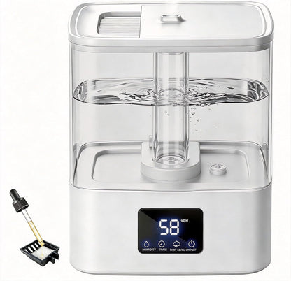 KZF 4L Top Fill Humidifiers for Bedroom & 40H Runtime - Cool Mist Humidifier, 3 Mist Levels, 8H Timer, Essential Oil Tray, Humidity Display, Quiet for Baby, Plants, Large Room (White, 4, Liters)