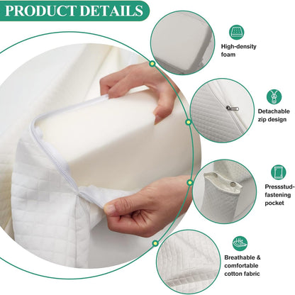 JZHLLA Foldable Pillow Wedge for Headboard Gap 76x6x6in White Cotton Bed Gap Filler with Snap-on Storage Bags Adjustable Pillow Wedge for Headboard Gap