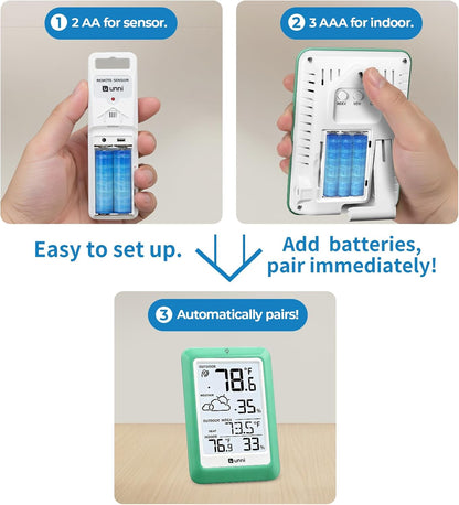Indoor Outdoor Thermometer Hygrometer Wireless Weather Station, Temperature Humidity Monitor Battery Powered Inside Outside Thermometers with 330ft Range Remote Sensor and Backlight Display