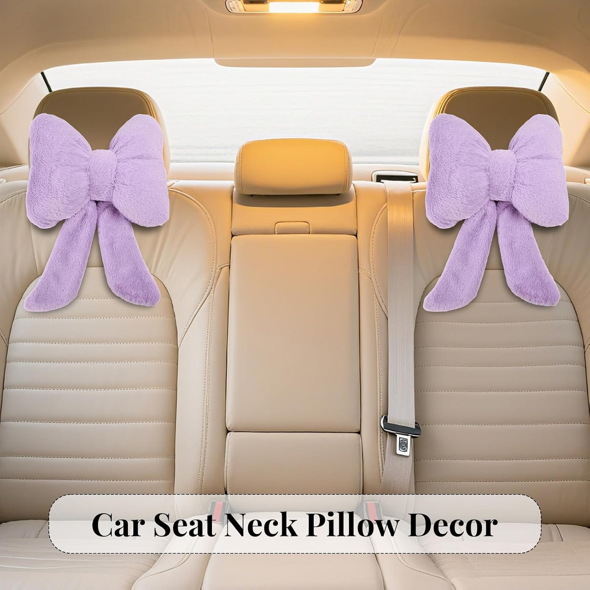 2 Pack Bow Car Headrest Pillows Plush Car Neck Pillows for Travel Driving Office Chair Head Support Cushions, Also Cute Car Decor Accessories (Black)