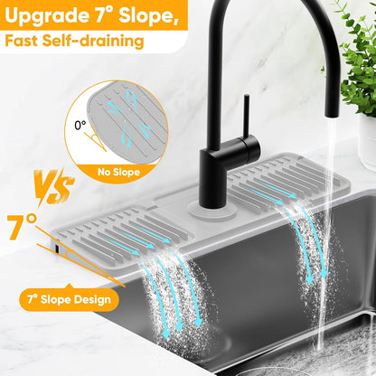 24'' Longer Faucet Mat for Kitchen Sink Splash Guard[7° Slope Fast Self-draining][Snap Lock Fit]Kitchen Sink Faucet Mat Splash Guard Kitchen Sink Area Water Splash Guard Behind Faucet Draining Mat