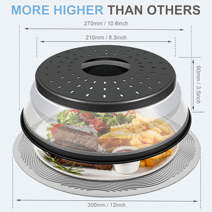LekDrok Microwave Food Cover with Mat 12 Inch, Mat as Bowl Holder, Cover for Splatter Guard, Collapsible Lid for Plate Dish, Multi-Purpose Silicone Mat & Kitchen Colander Gadget for Meal Prep,Charcoal