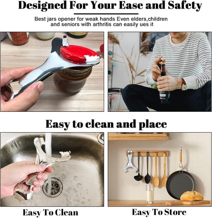 Mason Jar Opener No Lid Dents or Damage Multifunctional Tool | No dented lids,Easy twist removes any jar lid,Built in bottle opener,Comfortable grip,Built to last
