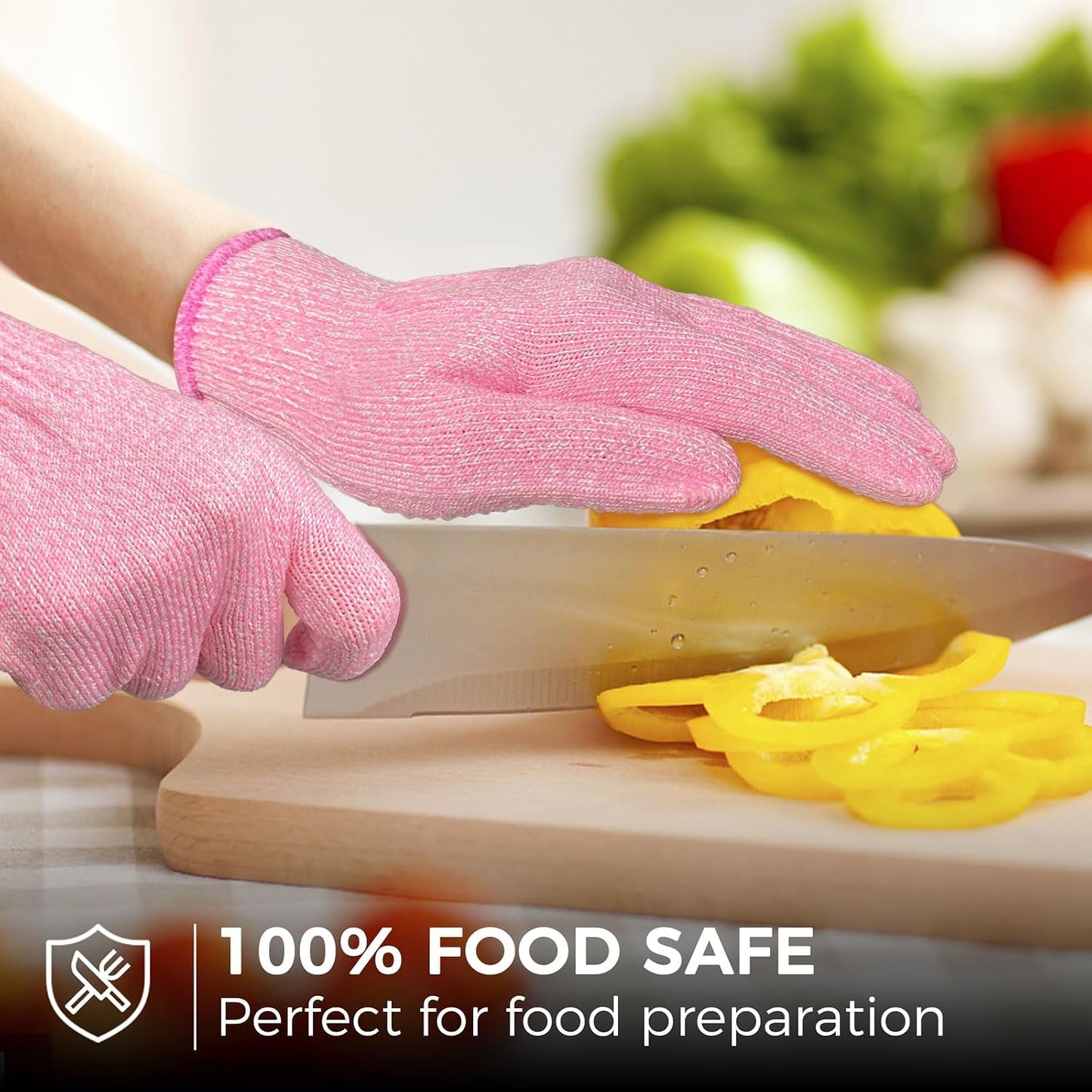 Evridwear Level 5 Cut Resistant Gloves with Non-Slip Grip, 2 Pairs | HPPE Material, Food Safe, Comfortable & Breathable, Kitchen, Crafting & DIY Projects(M, Pink+Gray)