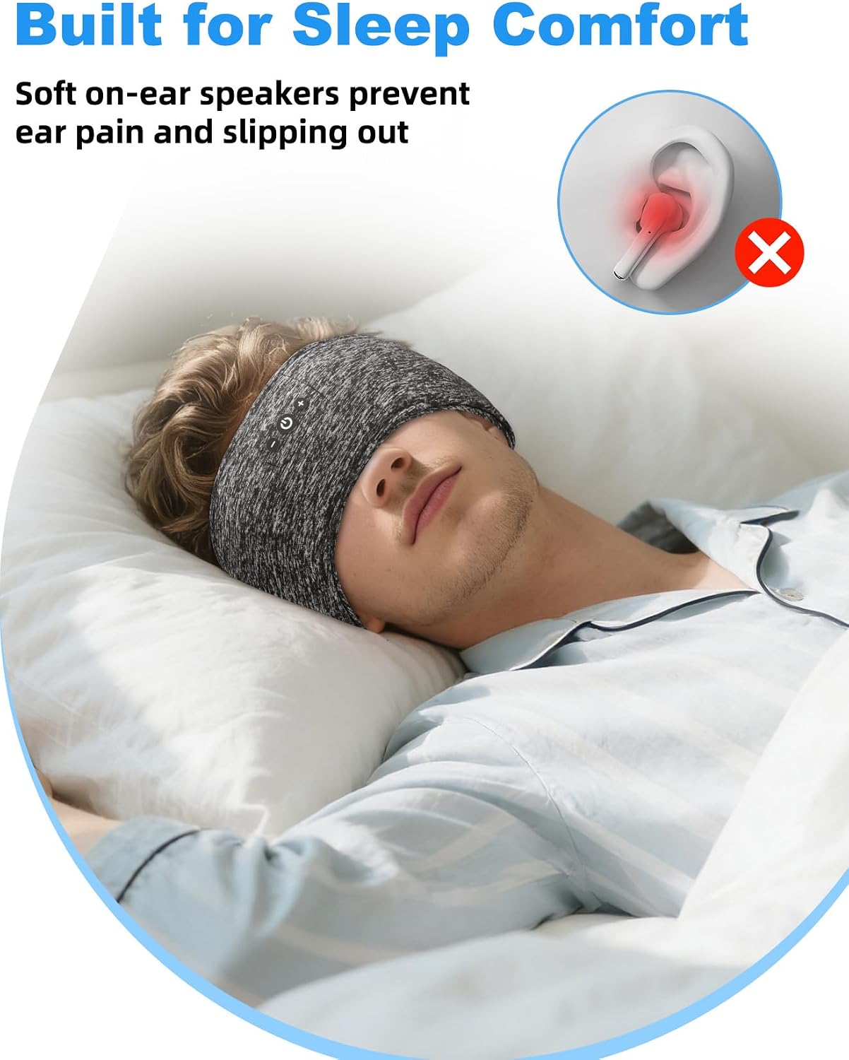 Adjustable Bluetooth Sleeping Headphones Headband for Men Women 2PCS | Hook-and-Loop, Thin Speakers, 14H Playtime, Earphones for Side Sleepers Running Workouts Sports Yoga Meditation - Blue&Gray