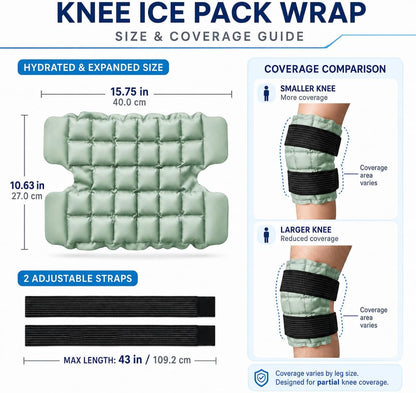 WORLD-BIO Ice Packs for Injuries Reusable, Knee Ice Pack Wrap with Straps, Gel Ice Wrap for Leg Pain Relief, Hot & Cold Compress Therap for Swelling, Water Soak Needed, Light Blue, 1Pack