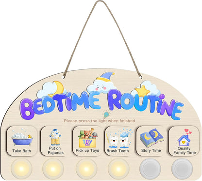 Morning Routine Chart for Toddlers, Visual Schedule Chart Planner | to Do List with 6 Tap Lights & 10 Activity Cards, Wooden Checklist Schedule Board for Kids, Autism, Preschoolers, ADHD Tools