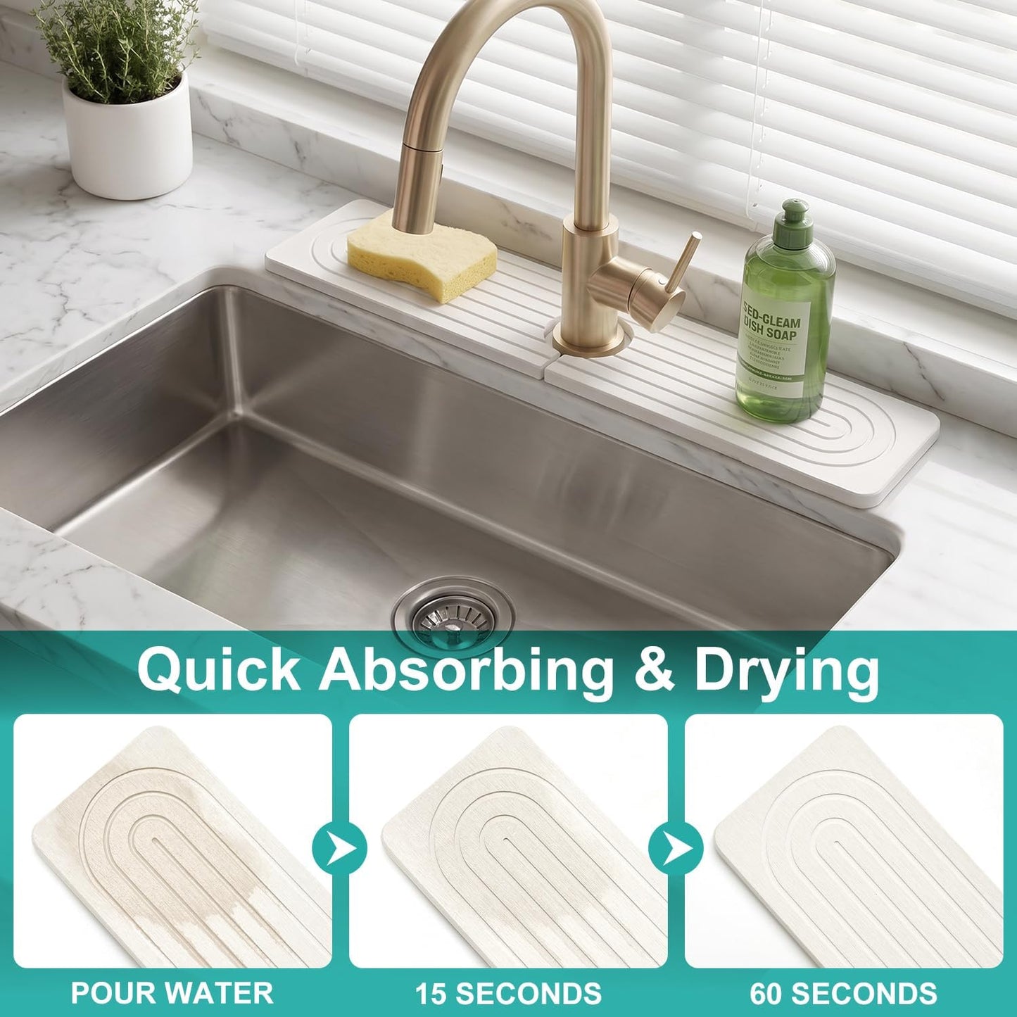 Fast Dry Stone Faucet Mat for Bathroom Sink Kitchen Counter Marble Trays | Small Diatomite Sink Splash Guard White Absorbent Tray Counter Quick Drying Stone Kitchen Diatomaceous Earth Around Faucet