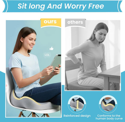Seat Cushion,Ergonomic Chair Cushions for Sit Bone Tailbone Pain Relief,Sciatica & Back Support,Memory Foam Butt Pillow for Office,Car,Home,Gaming,Wheelchair