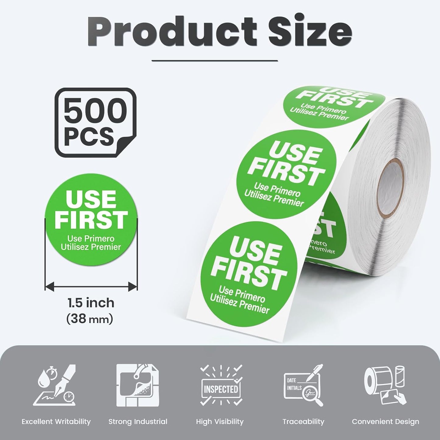500Pcs Use First Stickers 1.5 Inch Food Service Labels Waterproof | Food Rotation Labels, Removable Stickers for Restaurant, Permanent Adhesive, FIFO Inventory Control, Containers