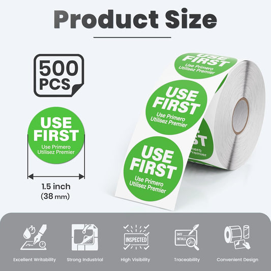 500Pcs Use First Stickers 1.5 Inch Food Service Labels Waterproof | Food Rotation Labels, Removable Stickers for Restaurant, Permanent Adhesive, FIFO Inventory Control, Containers