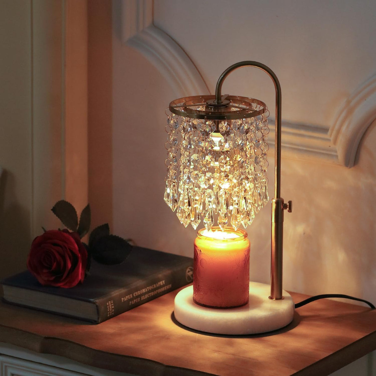 Candle Warmer Lamp with Timer Dimmer，2H/4H/8H Timer , Lamp Candle Warmer with Marble Base for Adjustable Height, Crystal Wax Melt Warmer for Jar Candles, House Warming Decor Gifts Mothers Day Gifts