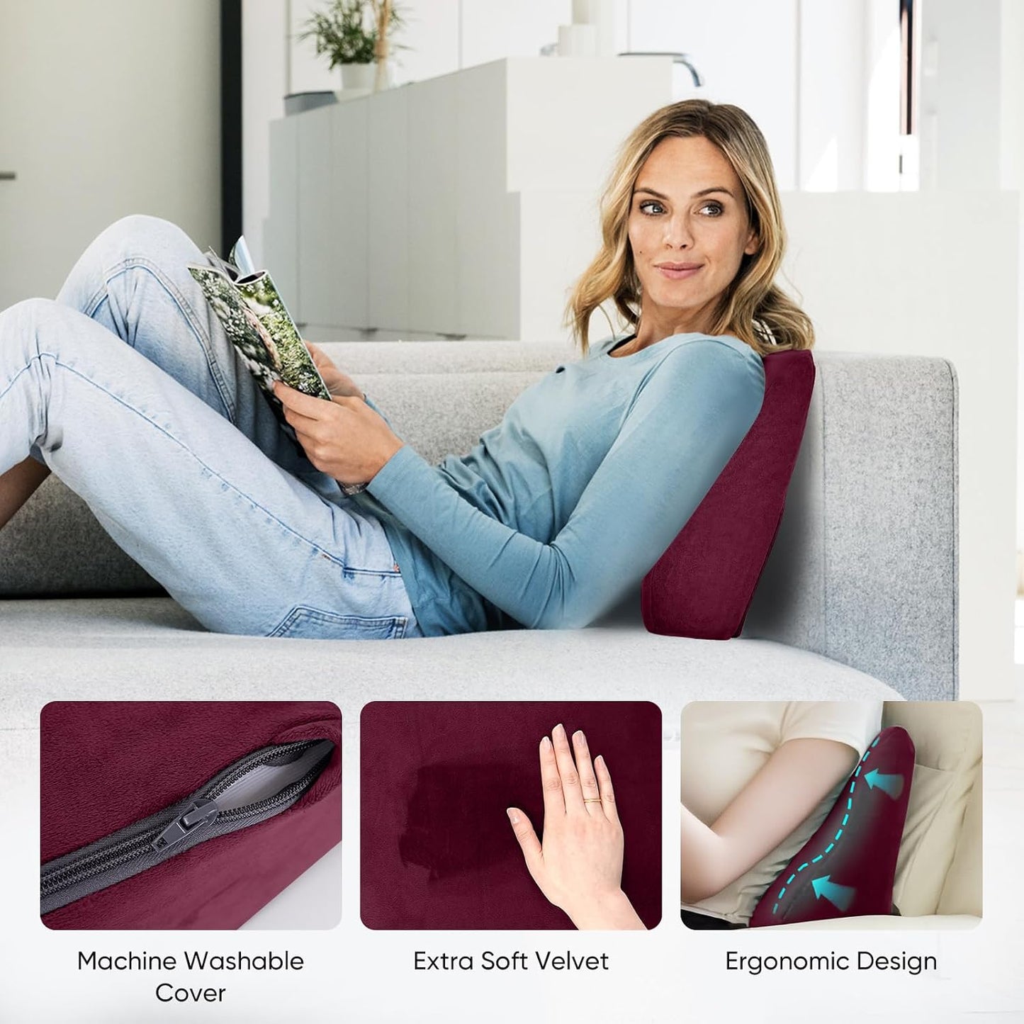 Lumbar Support Pillow for Recliner and Couch, Ergonomic Back Support Pillow | Dual-Layer Memory Foam, Soft Velvet Cover, Lower Back Pain Relief, Back Cushions for Recliner, Sofa & Gaming Chair