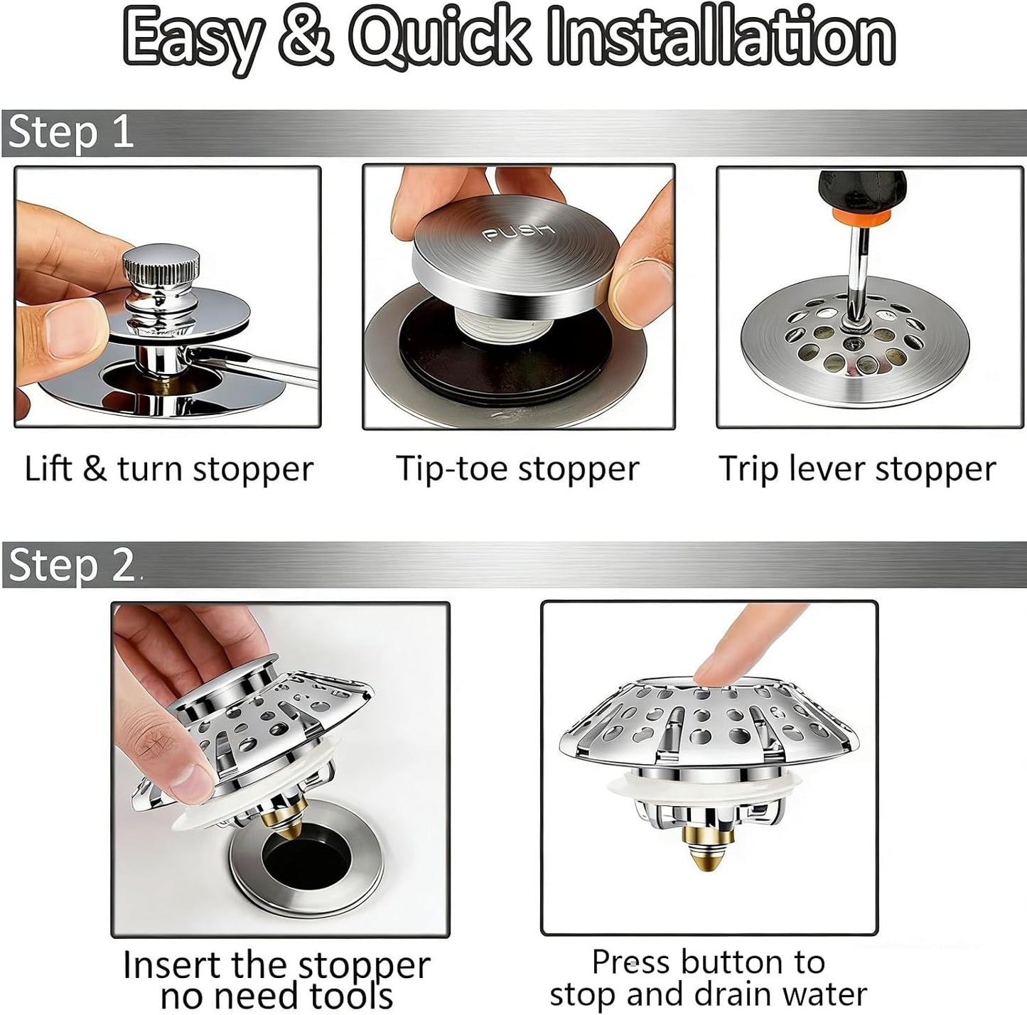 AzWzz Universal Tub Stopper Bathtub Drain Plug, Pop Up Tub Drain Hair Catcher, Drain Cover with Strainer, for 1-3/8 to 2in Bath Drain Hole