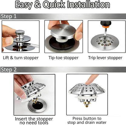 AzWzz Universal Tub Stopper Bathtub Drain Plug, Pop Up Tub Drain Hair Catcher, Drain Cover with Strainer, for 1-3/8 to 2in Bath Drain Hole