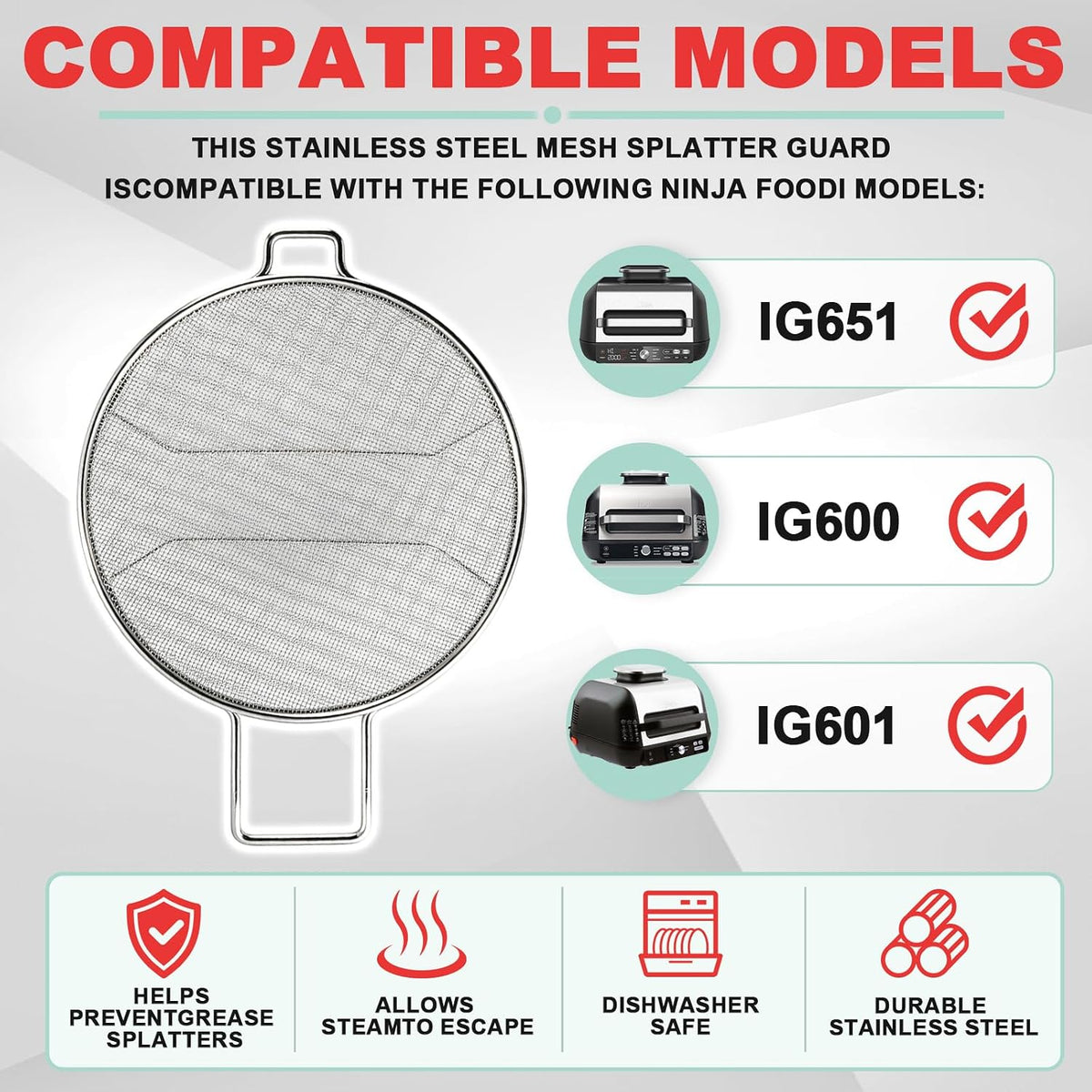 2 Packs Splatter Shield for Ninja IG651 IG600 IG601 Foodi Air Fryer Grill