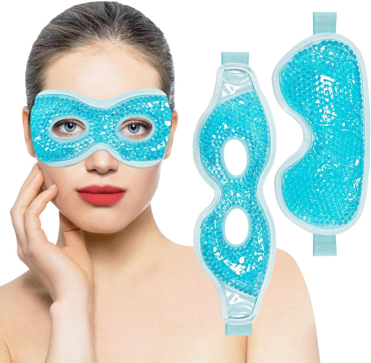 Cooling Gel Eye Mask with Eye Holes, 2 PCS Cold Eye Packs for Puffiness & Swelling, Reusable Hot Cold Compress Heat Ice Gel Pack, Purple and Pink