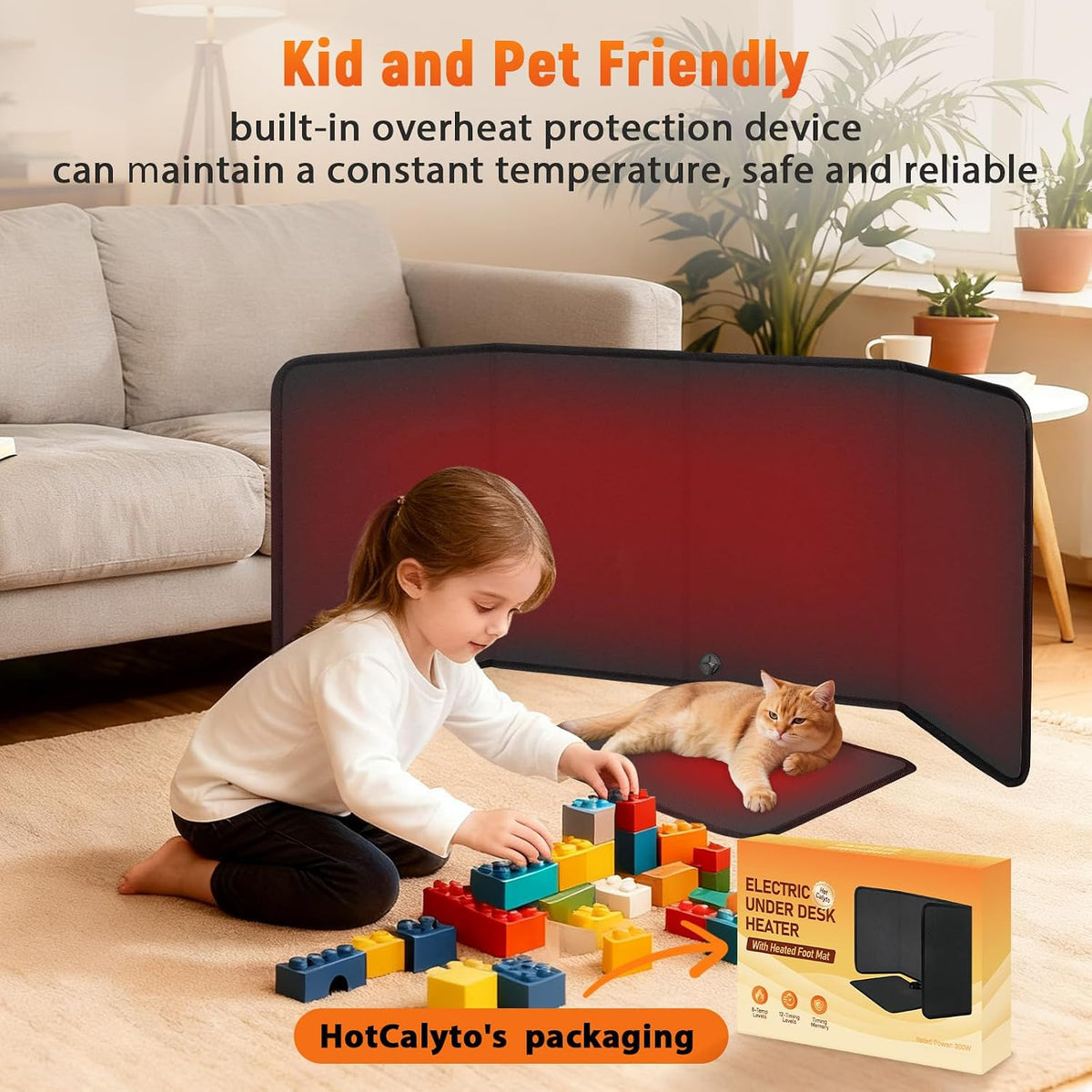Under Desk Heater with Heated Floor Mat-Personal Portable Space Heaters Indoor-Foot Warmer with 12H Timer & 8 Heat Levels