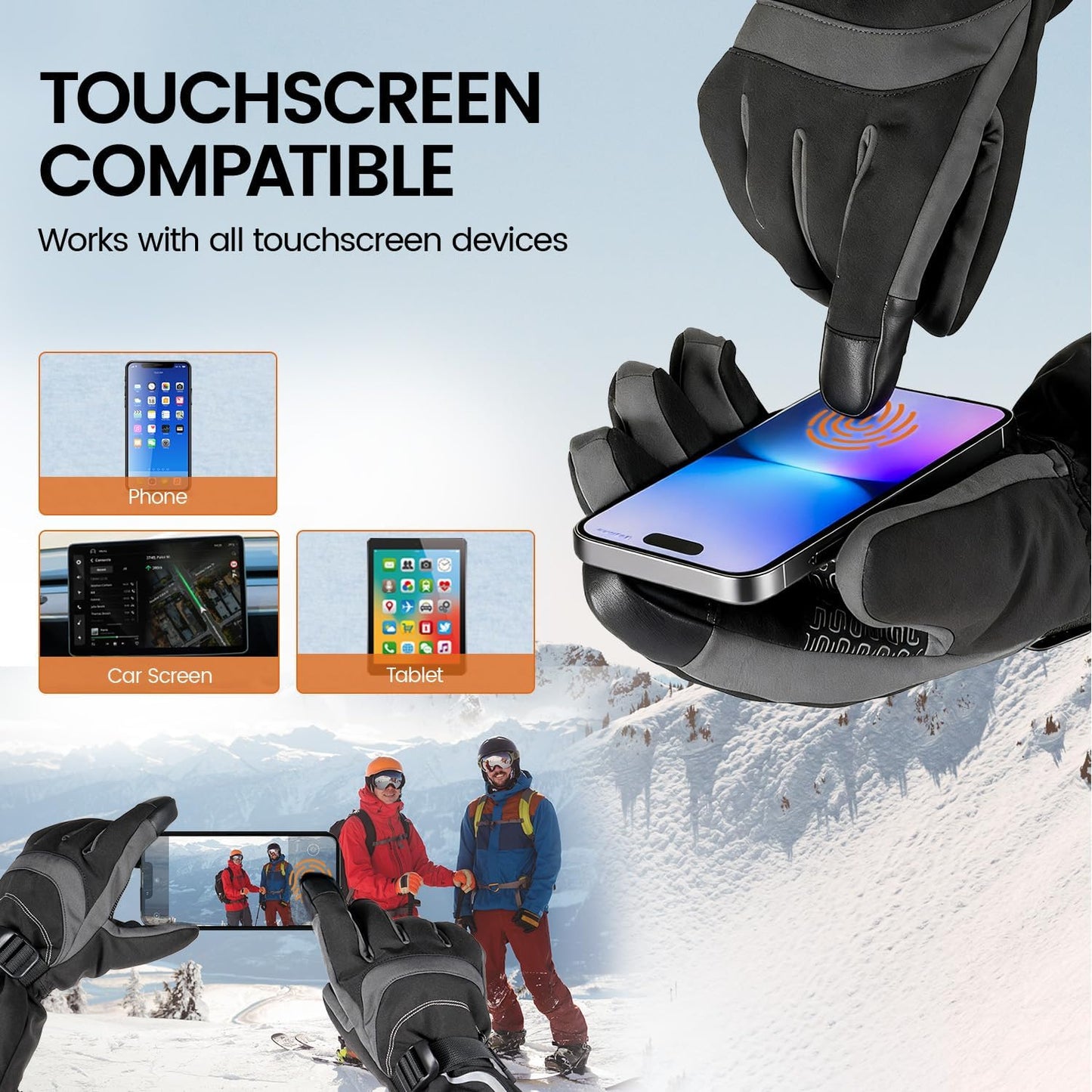 immtree Heated Gloves for Men Women, Rechargeable Electric Gloves with Battery (3000mAh x 2) 15s FlashHeat Technology, Waterproof Touchscreen for Winter Ski Hunting Driving Camping
