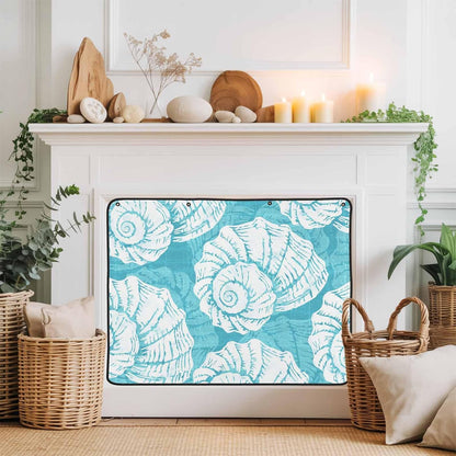 Magnetic Fireplace Cover Navy Blue Coastal Shells Fireplace Screen Decorative Ocean Conch Marine Life Insulation Fireplace Blocker Save Energy Fireplace Draft Stopper Covers for Living Room 36x30 Inch