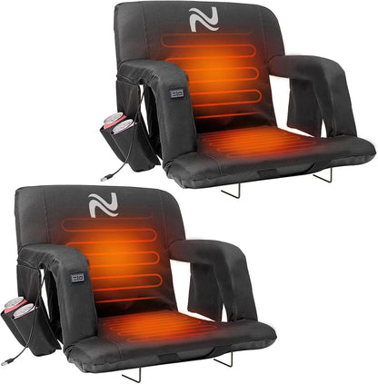 Wide Heated Stadium Seat for Bleachers w/Back Support & Cushion | 5-Position Adjustable Heated Stadium Seat with Armrests, 3 Heat Levels, Anti-Slip, Side Pockets, Backpack Straps (No Battery)