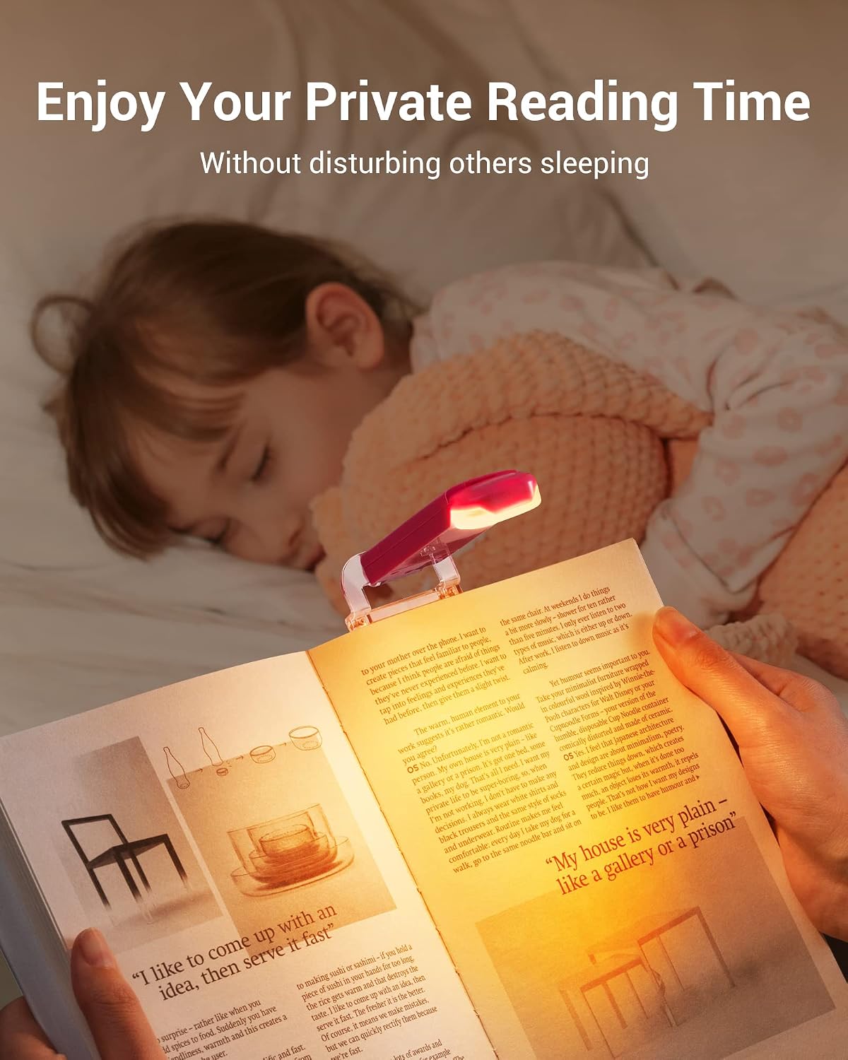 DEWENWILS Book Light, Amber Warm Clip On LED with 3 Adjustable Brightness for Eye Protection, Rechargeable USB Long Lasting Reading Light, Gifts for Bookworms, Kids (Black)