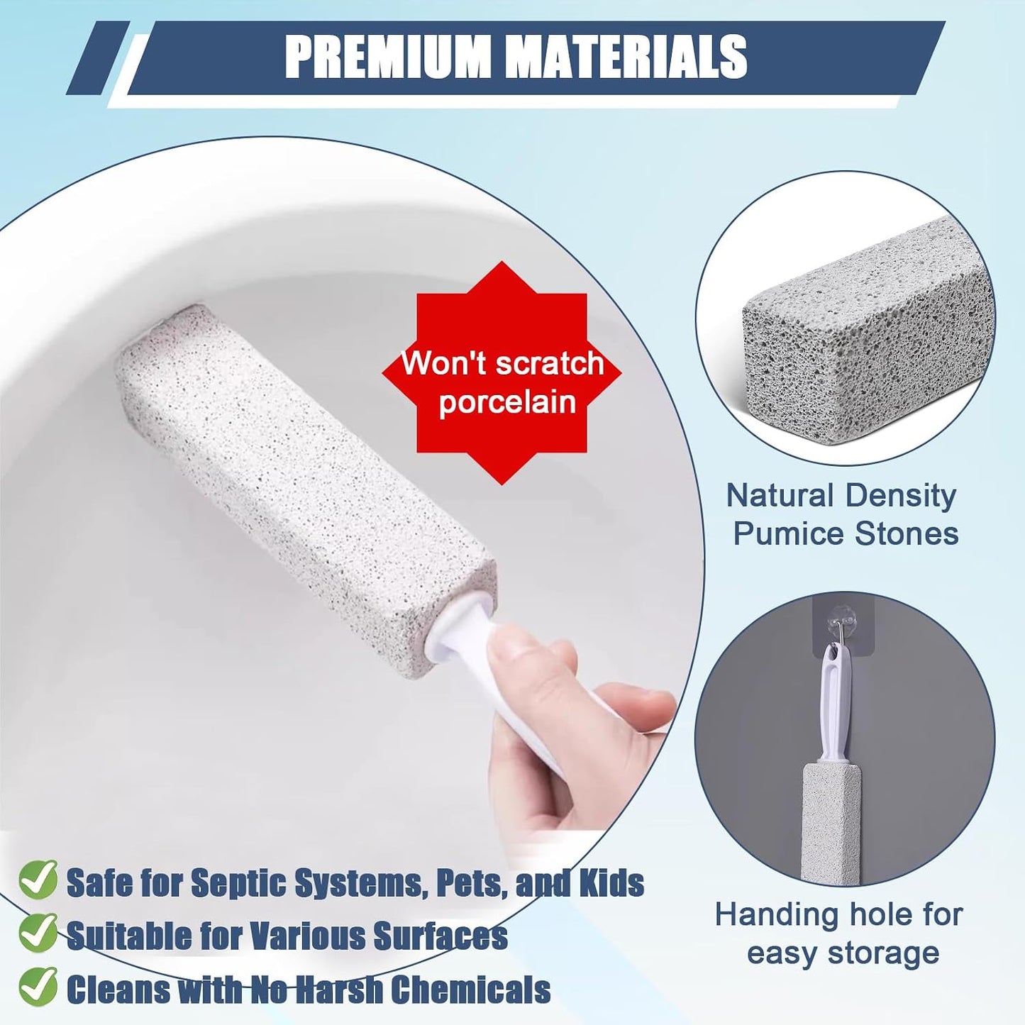 Ysglory 12-Pack Pumice Stone Toilet Bowl Cleaner with Handle | Removes Hard Water Rings, Limescale & Rust, Pumice Stone for Cleaning Toilet, Sink, Bathtubs, Pool, Grill