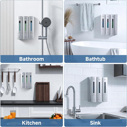 Shampoo Dispenser for Shower - Shower Soap Dispenser Wall Mounted No Drill - Shampoo Body Wash Dispenser 2 Chamber - Easy Install for Bathroom Hotel Silver 800ml