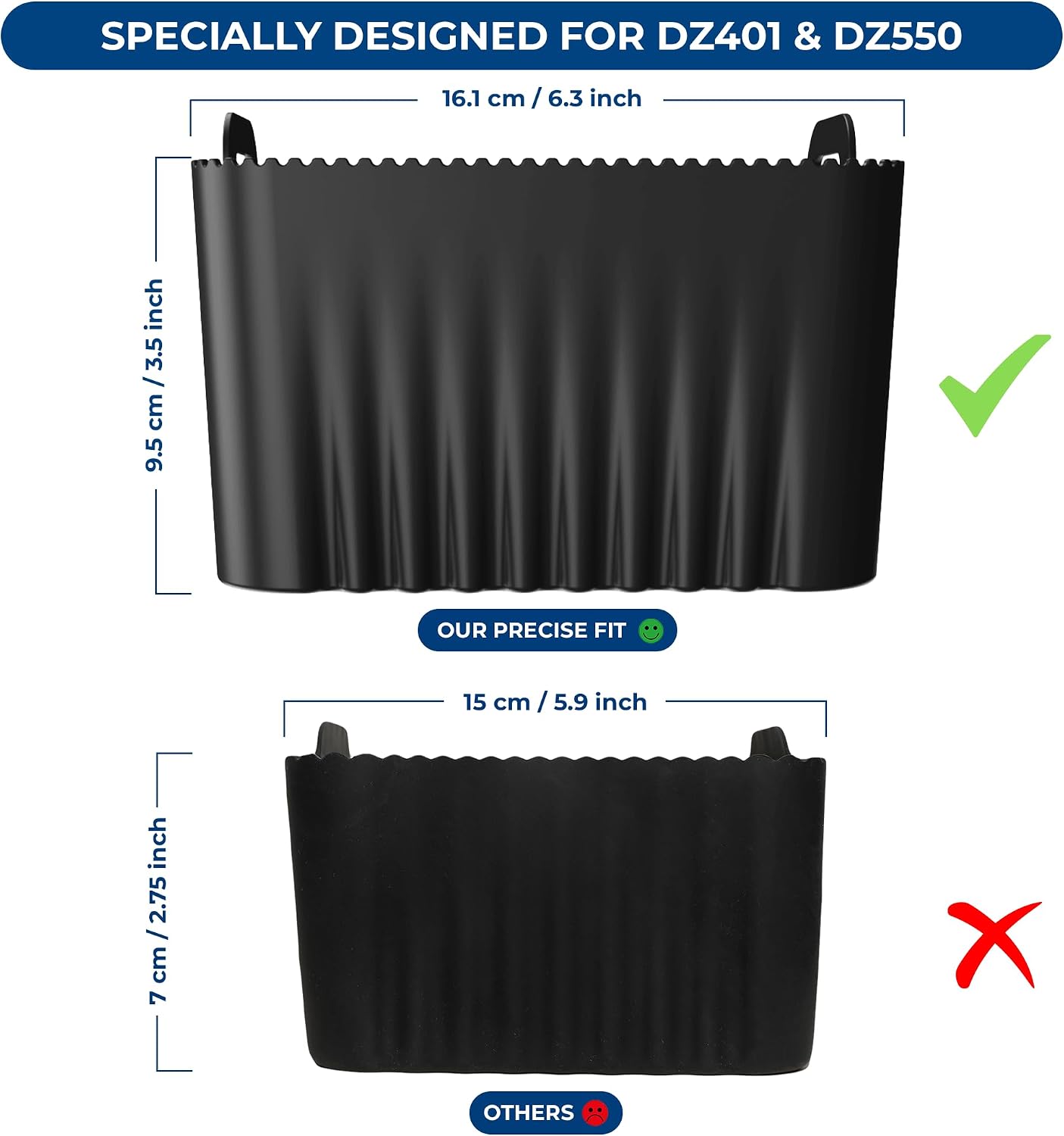 Premium Silicone Liners for Ninja 10 Quart DZ302, DZ550 & DZ401 | BPA Free Platinum Silicone | Strong and long‑lasting 0.1inch Thick | 0.3inch high Silicon Lines on Base for Air Flow