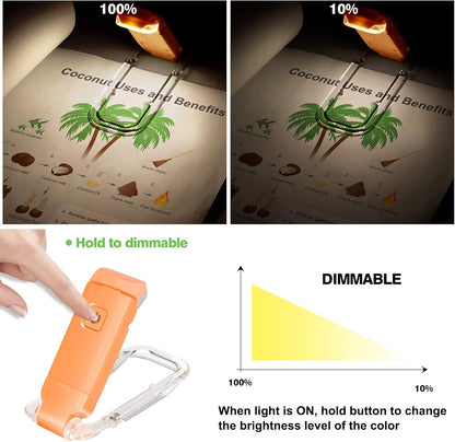 BIGMONAT Rechargeable Book Reading Light Bookmark Light, LED Clip on Book Lights, Reading Lights for Books in Bed, Small Book Light for Kids, Brightness Adjustable for Eye Protection-Orange