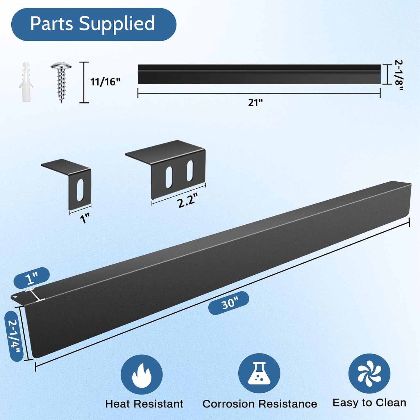 30" Slide-in Range Rear Filler Kit with 2PCS Silicone Stove Gap Covers | W10113901A, Cooktop Trim Kit Between Stove and Backsplash for Whirlpool & Most Brand, Heat Resistant, Stainless Steel, Black