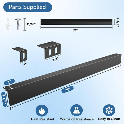 30" Slide-in Range Rear Filler Kit with 2PCS Silicone Stove Gap Covers | W10113901A, Cooktop Trim Kit Between Stove and Backsplash for Whirlpool & Most Brand, Heat Resistant, Stainless Steel, Black