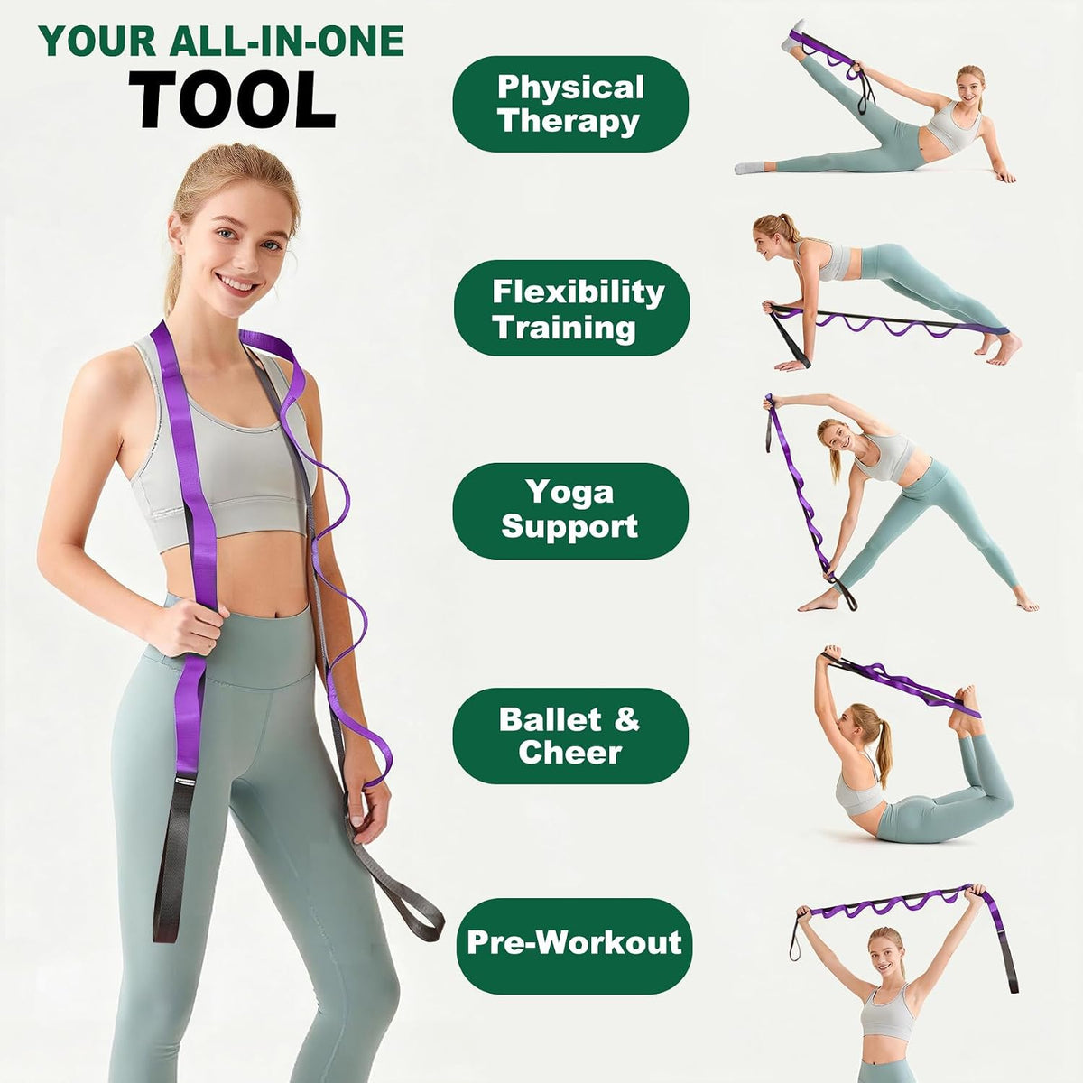 Acozycoo Stretching Strap with Loops for Leg Calf Back Physical Therapy