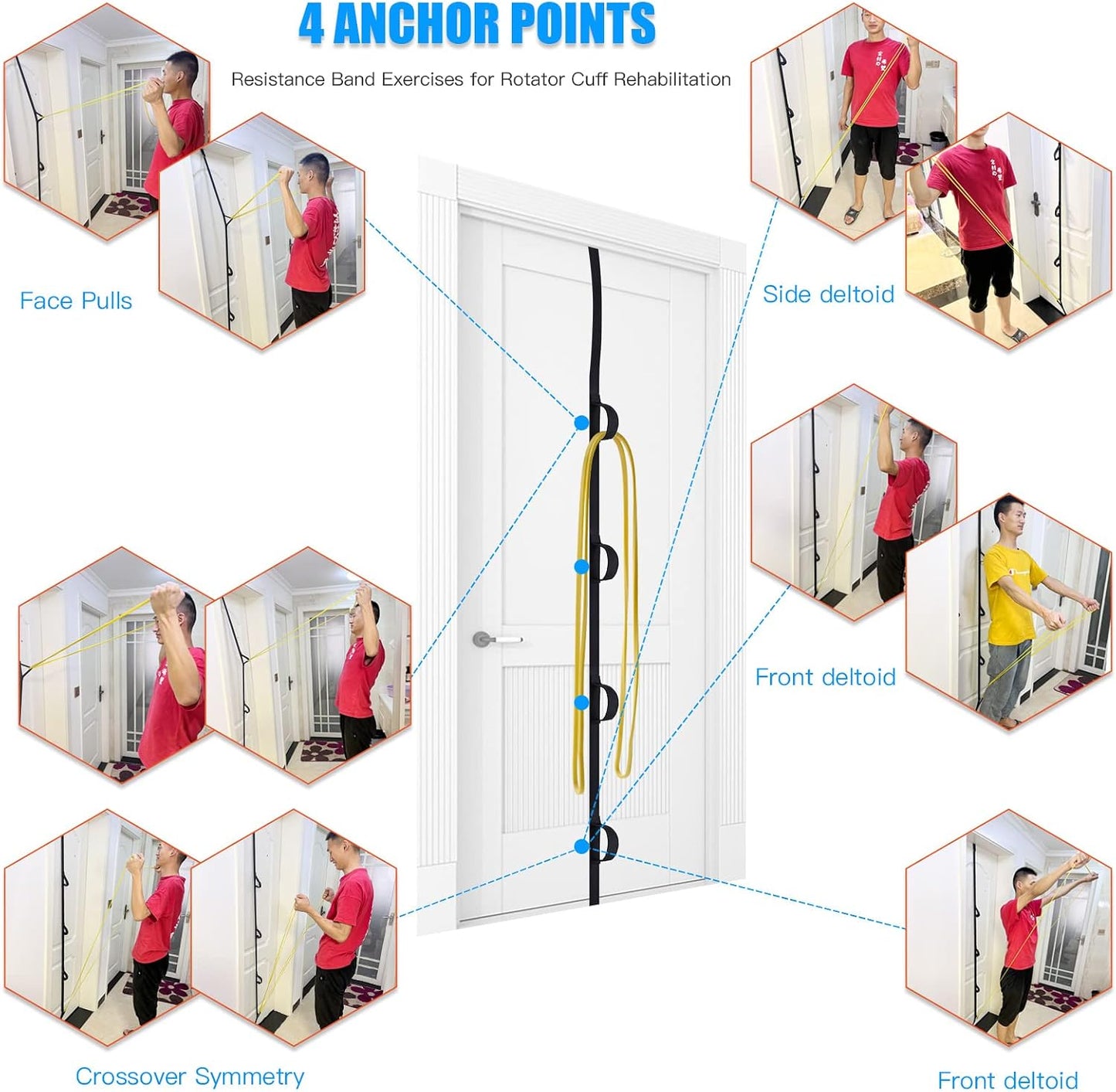 ATENTO Shoulder Rehab Pulley System with Foam Handles│Arm Pulley with Muti-Anchor Door Strap for Physical Therapy Exercises │Latex Resistance Bands for Assisting Rotator Cuff, AC Joint, Shoulder Pain