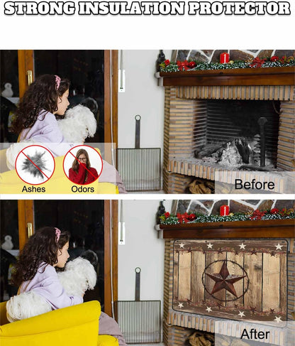 Rustic Country Magnetic Fireplace Cover, Fireplace Draft Blocker, Western Stars Brown Texture Wooden Print Fireplaces Blanket for Heat Loss/Cold Air, Fireplaces Draft Stopper for Inside 39''x32''