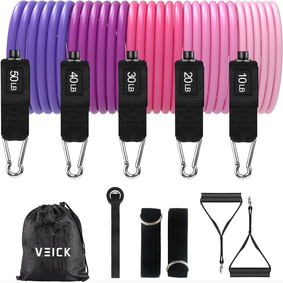 VElCK Resistance Bands Set with Handles for Exercise, Workout and Home Gym | 100% Natural Latex, 10-150LBS, Versatile for Yoga, Pilates, Strength, Home Gym