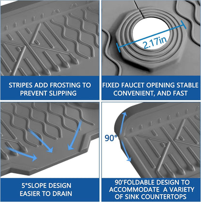 Kitchen Sink Splash Guard Gen2-30" x 6'' Silicone Sink Mat Splash Guard fit for Countertop, Bathroom,Farmhouse,RV by EBIGIC (Grey)