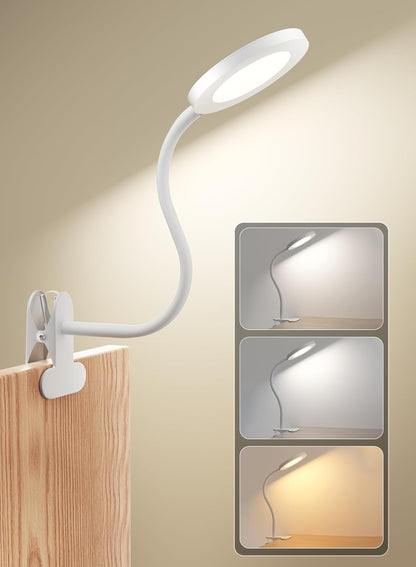 White Clip On Reading Light, 450LM Book Light, CRI95, 3 Modes Stepless Dim | CRI95 eye-caring LED provides natural lighting for reading, studying, and bedside use with adjustable brightness and modes