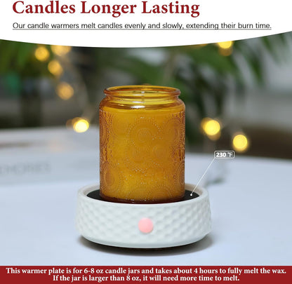 Electric Large Candle Warmer Plate - Ceramic Candle Wax Warmers Timer Adjust Fragrance Intensity Auto Shut Off for Home Office, Aromatherapy Fragrance and Heating Beverage, Milk, Tea, Hot Chocolate